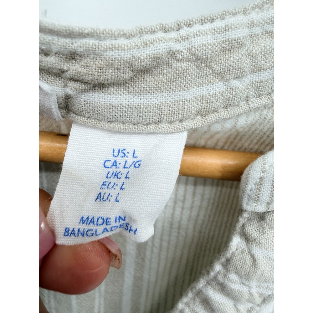 Sigrid Olsen Sz L Linen Blend Top Short Sleeve Tunic Striped Khaki Beach Coastal - Picture 3 of 5